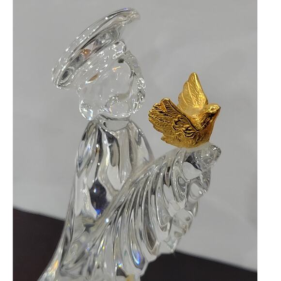 Vintage Gorham Full Lead Crystal Glass Nativity Angel with Golden Dove Figurine - Picture 6 of 6